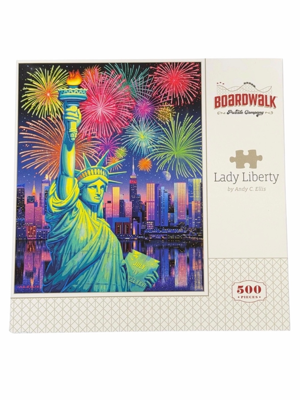 Boardwalk Lady Liberty 500-Piece Jigsaw Puzzle - Colorful Statue of Liberty